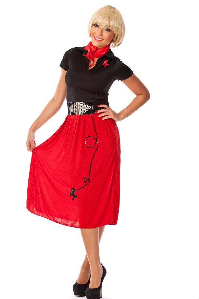 Kids 50s rockabilly swing dress in black and red with fitted bodice and flared skirt
