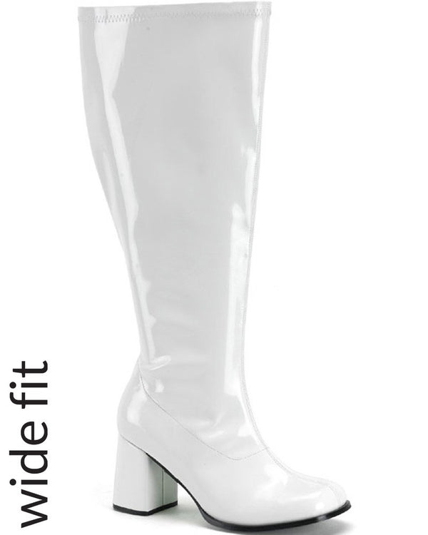 Ladies Go Go White Knee High Boots Hippy 60 70 Disco Shoes
