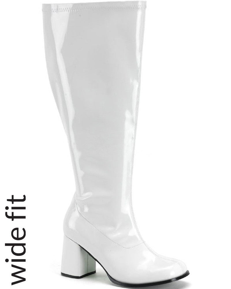 Ladies Go Go White Knee High Boots Hippy 60 70 Disco Shoes