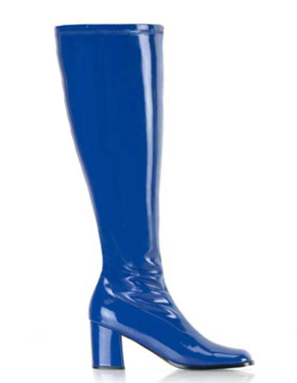 Ladies Go Go Blue Knee High Wide fit Boots Shoes Hippy 60 70 Disco