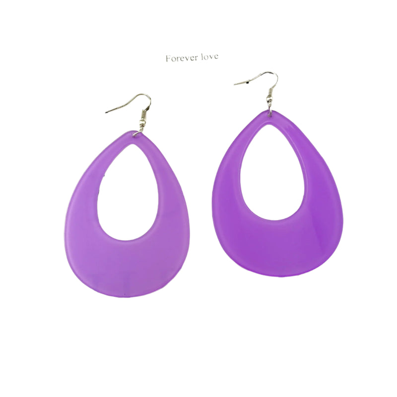 Purple Teardrop Earrings Neon 80s Retro Rock Star Jewellery