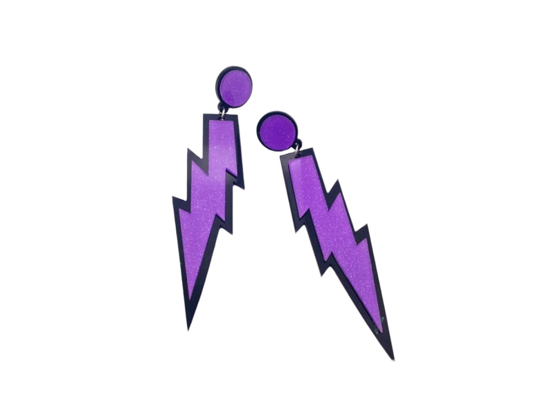 Purple Glitter lightning Rock Star 80s Earring