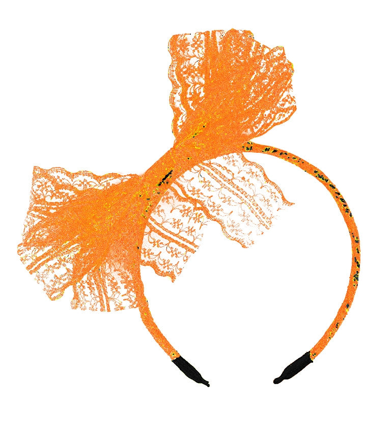 80s Party Lace Headband Orange