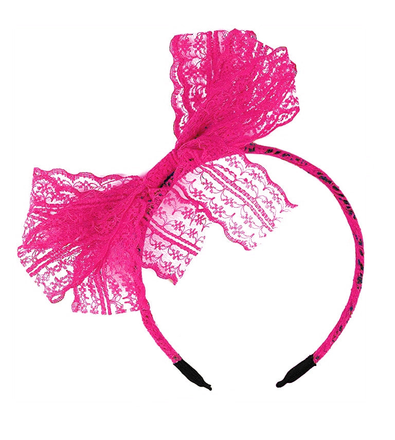 80s Party Lace Headband Rose Red