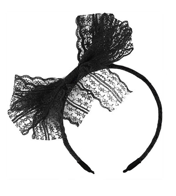 80s Party Lace Headband Black