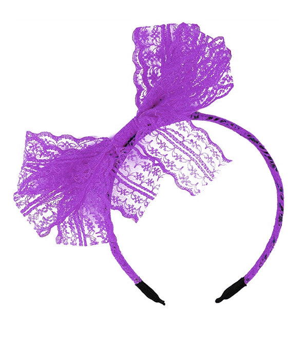 80s Party Lace Headband Purple