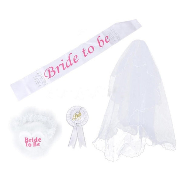 White Hen's Night Bride to Be Bachelorette Party Sashes Badge Sash Garter Veil