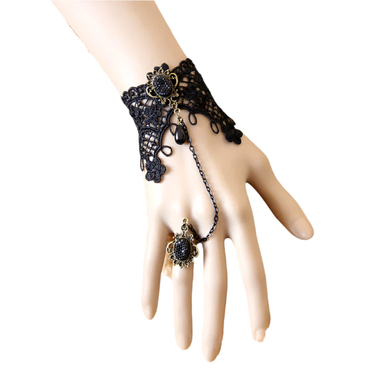 Vintage Lace Vine Chain Cuff Bracelet Ring Set Halloween Jewelry