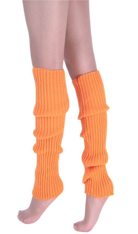 Orange Womens Pair of Party Legwarmers Knitted Dance 80s Costume Leg Warmers