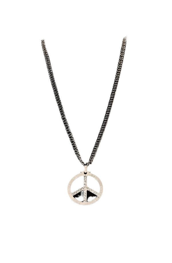 Silver Metal Peace Sign Symbol Pendent 70s 80s Hippie Boho Costume Necklace