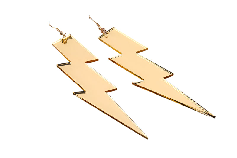 Golden Glitter lightning 80s Rock Star Earrings