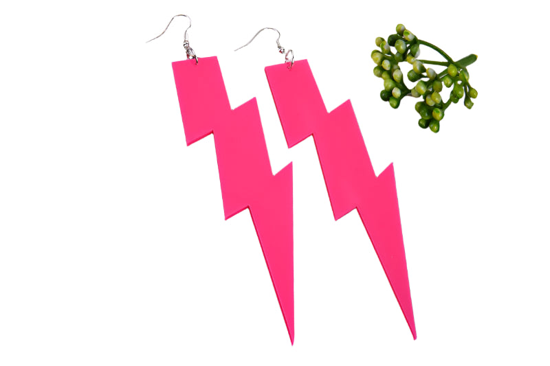 Glitter Lightning Pink Earrings Rock Star 80s