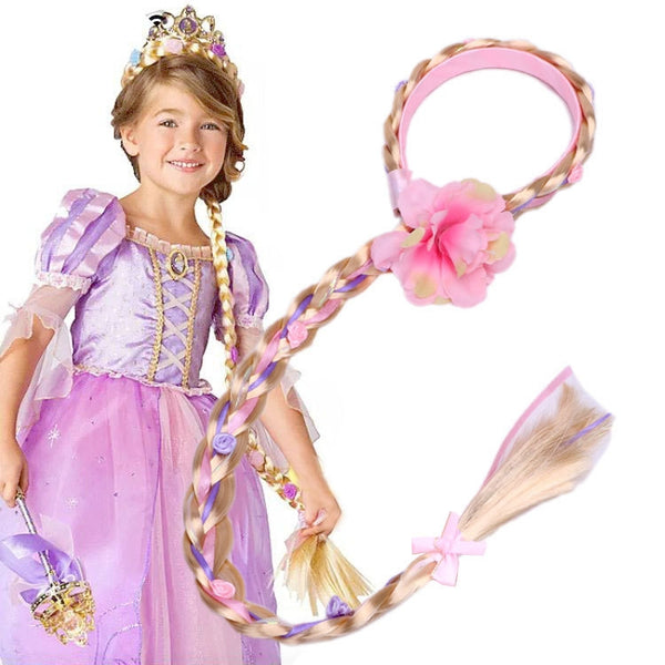 Rapunzel Girls Disney Princess Wig Headband Hair Plait with Pink Flower