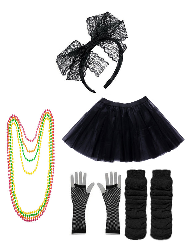 Black Coobey Ladies 80s Tutu Skirt and Accessory Set