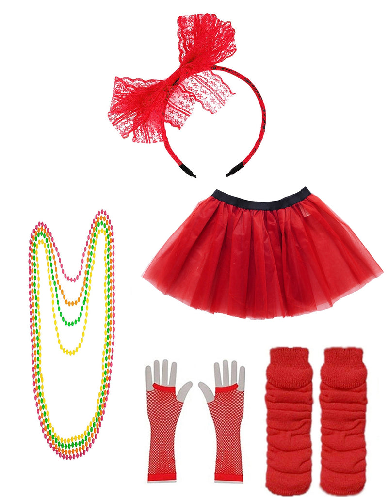 Red Coobey Ladies 80s Tutu Skirt and Accessory Set