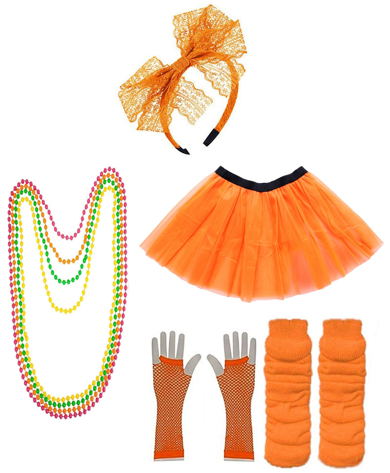 Orange Coobey Ladies 80s Tutu Skirt and Accessory Set