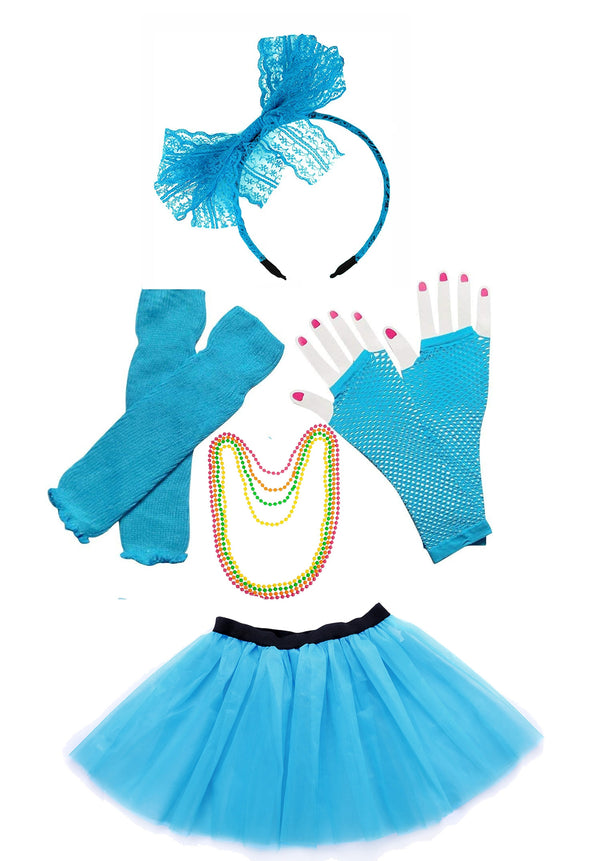 Lake blue Coobey Ladies 80s Tutu Skirt and Accessory Set