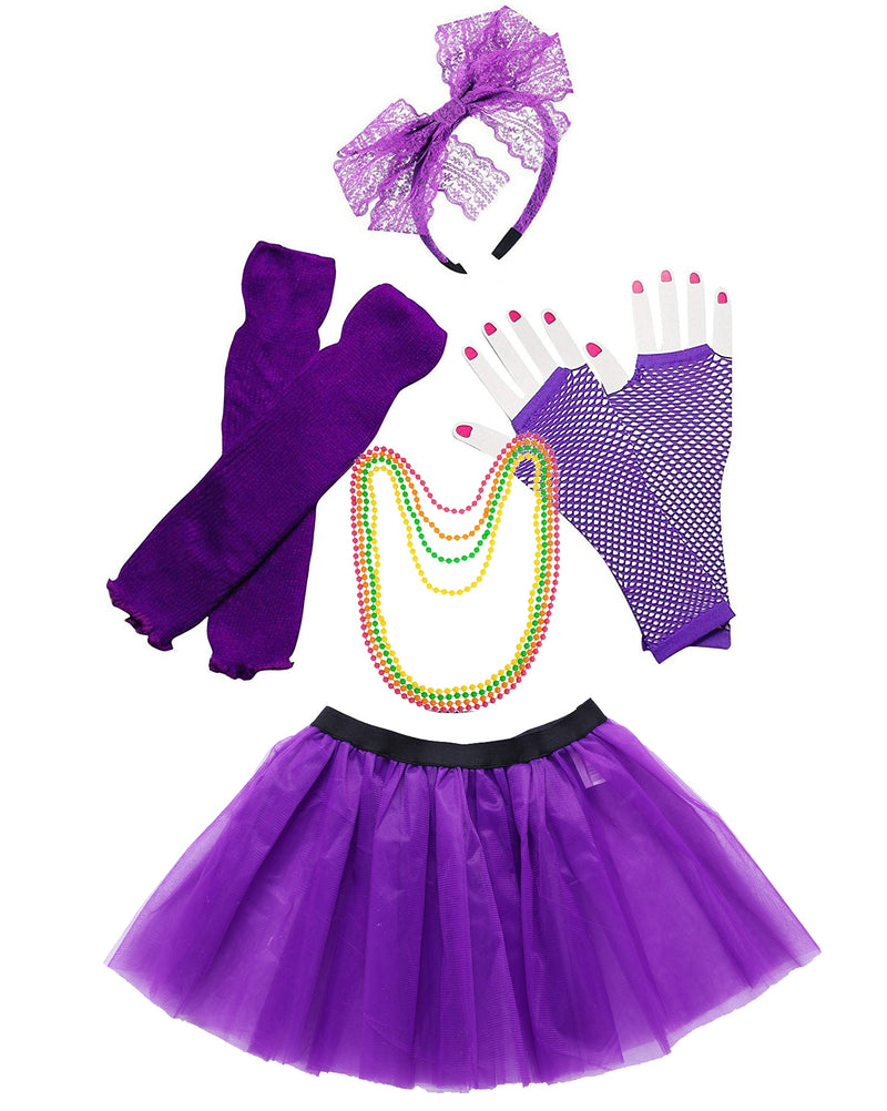 Purple Coobey Ladies 80s Tutu Skirt with Accessory
