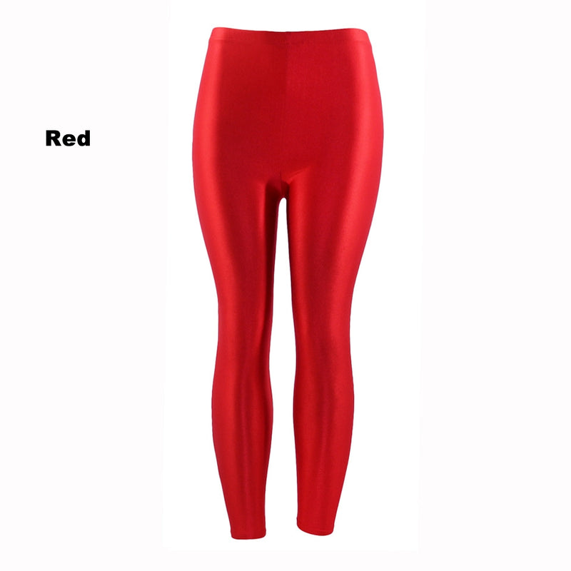 Red 80s Shiny Neon Costume Leggings Stretch Metallic Pants