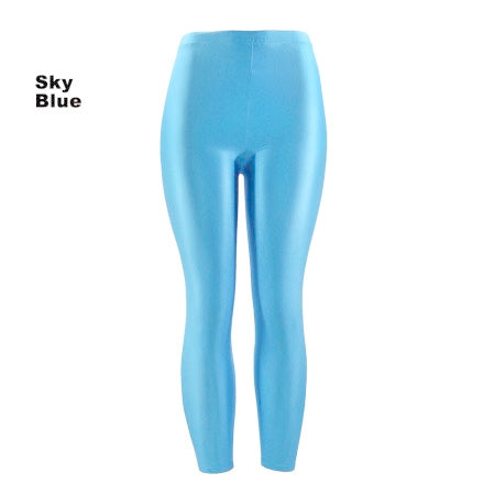 Sky blue 80s Shiny Neon Costume Leggings Stretch Metallic Pants