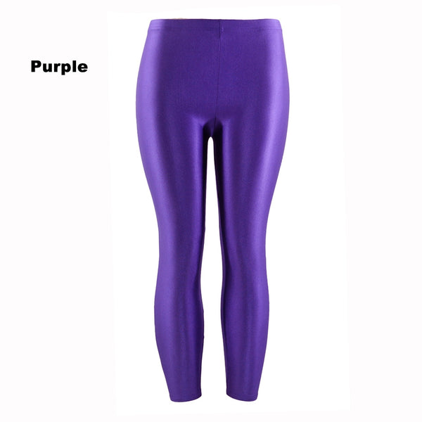 Purple 80s Shiny Neon Costume Leggings Stretch Metallic Pants