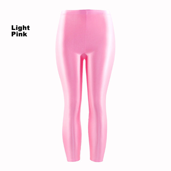 Light Pink 80s Shiny Neon Costume Leggings Stretch Metallic Pants