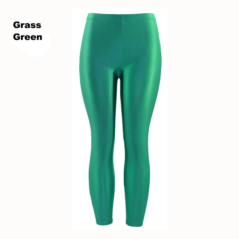 Grass Green 80s Shiny Neon Costume Leggings Stretch Metallic Pants