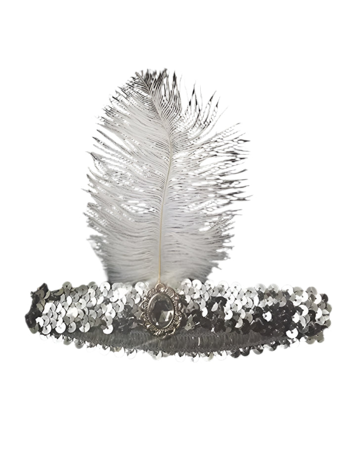 Silver 1920s Feather Great Gatsby Flapper Headband
