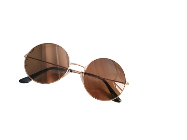 Brown Retro 80s Round Frame Sunglasses