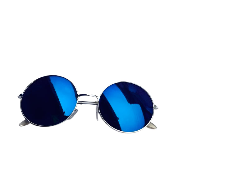 Blue Mirrored Sunglasses Retro 80s Round Frame