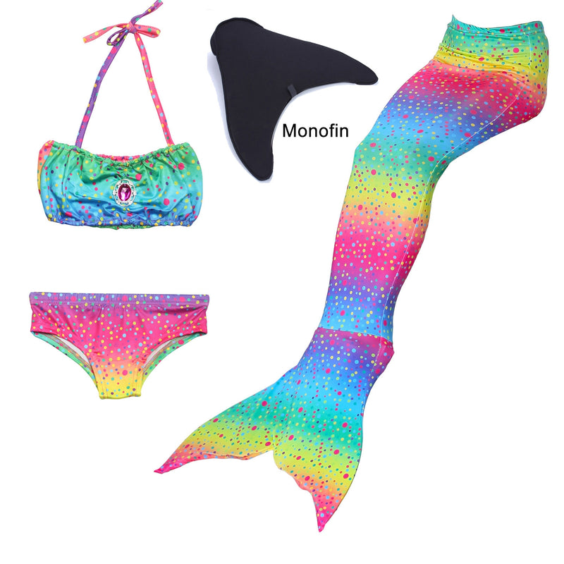 Girl Kids Swimmable Mermaid Tail Rainbow Swimsuit