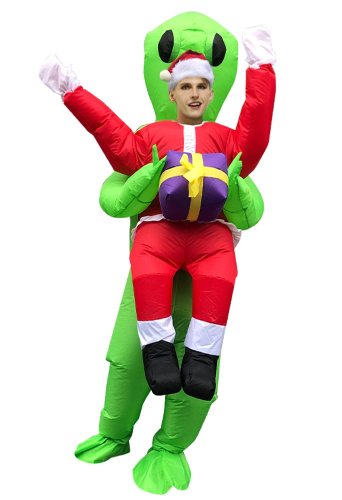 Green Alien Carry Santa Xmas ET carry me inflatable costume