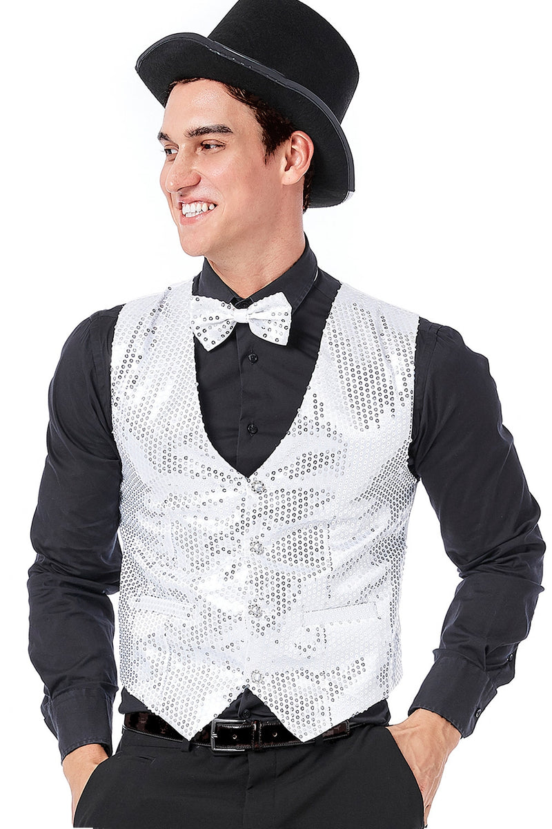 Unisex Silver Sequin Vest Waistcoat 80s Disco Dance Party Show Costume