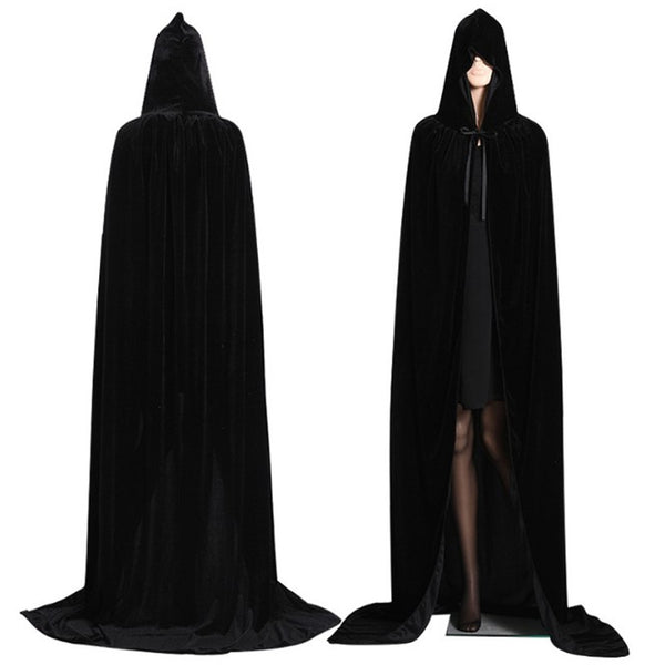 Black Kids Hooded Velvet Cloak Cape Wizard Costume