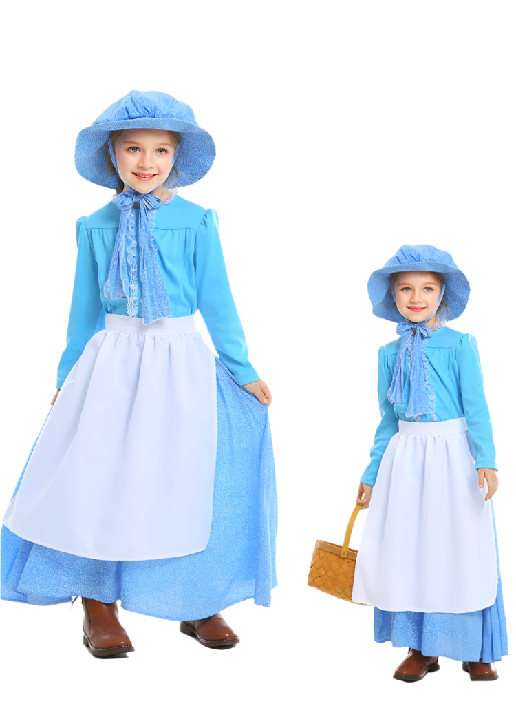 Girls Prairie Pioneer Costume - Victorian Colonial Dress-Up Set