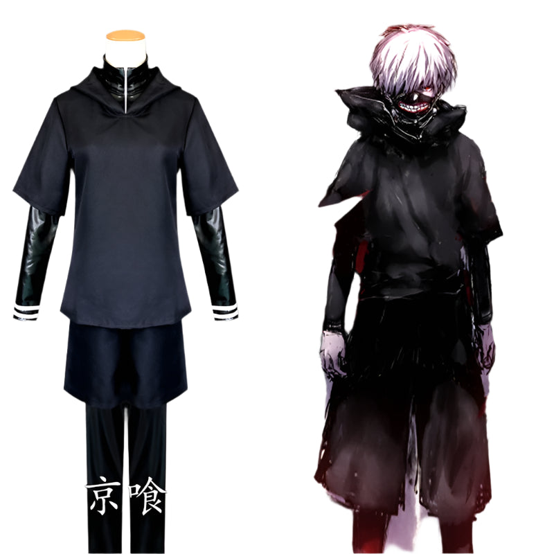 Adult Anime Half-Ghoul Investigator Kaneki Cosplay Costume - Anime Battle Outfit with Mask & Wig