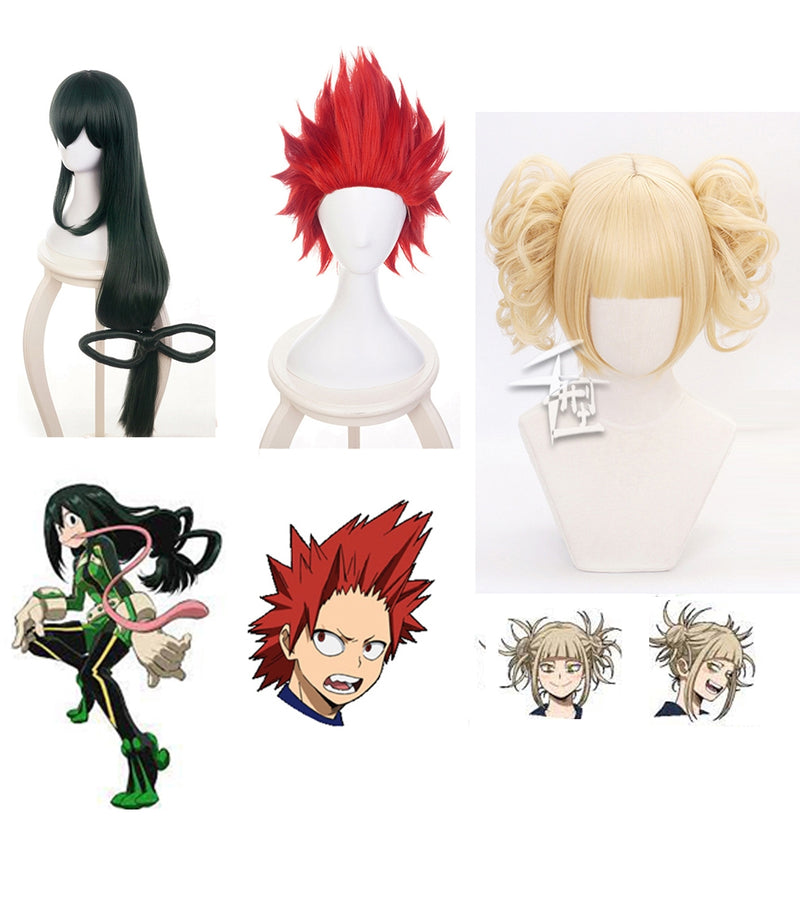 Spiky bright red anime cosplay wig with layered upward spikes on white background