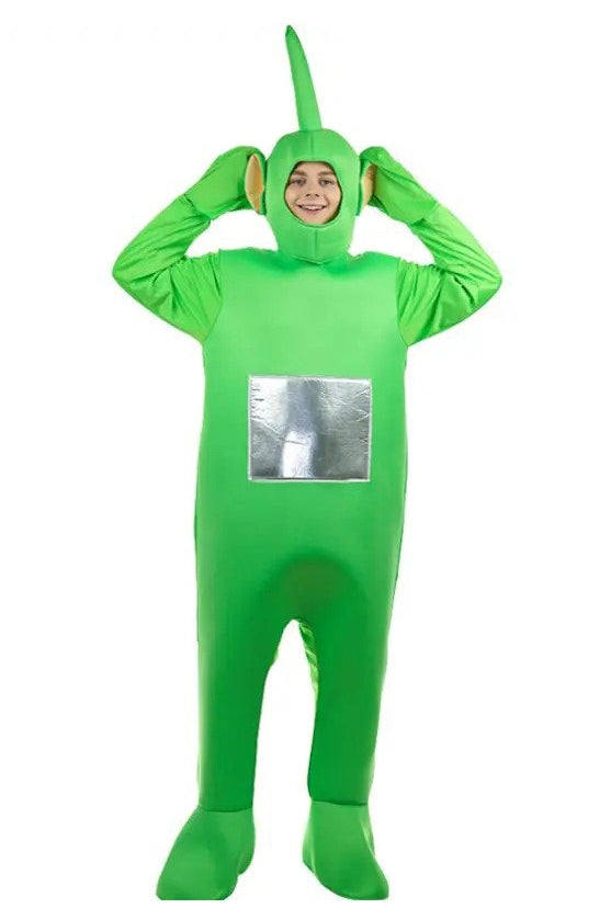 Adult Green Antenna Antenna TV Friends costume in bright lime green with silver belly screen and antenna hood