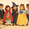 Five Australian kids in different last-minute book week costumes ready for the school parade