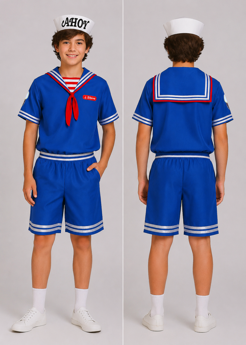 Boys 80s Ice Cream Sailor Costume - Retro Parlor Uniform Set