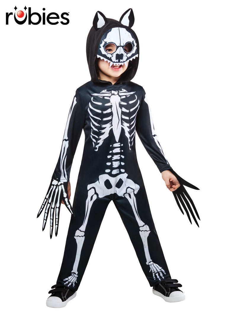 Kids werewolf skeleton costume with hooded skull mask and 3D ears