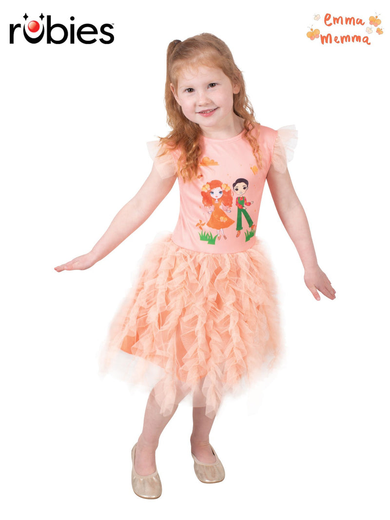 Kids Emma Memma deluxe tutu dress with peachy-orange layered tulle skirt and printed bodice
