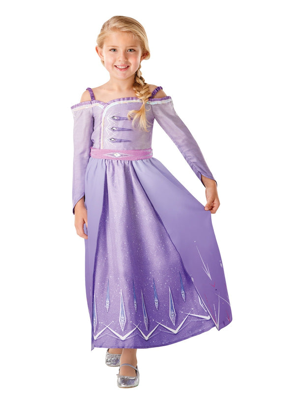Kids Disney Frozen 2 Elsa costume dress in lavender and purple gradient with sparkling mesh overlay