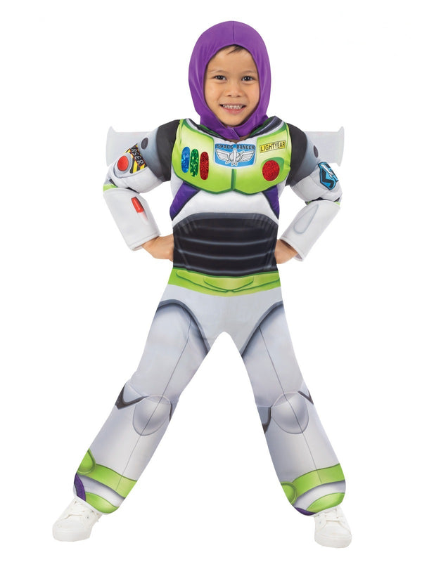 Kids Buzz Lightyear costume with fiber-filled chest armour and foam jetpack wings