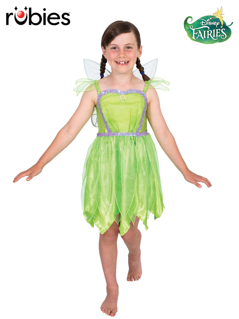 Kids Tinker Bell fairy costume with bright green tutu dress and detachable wings