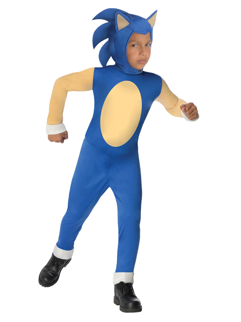 Kids Sonic the Hedgehog costume with cobalt blue jumpsuit and spiky headpiece