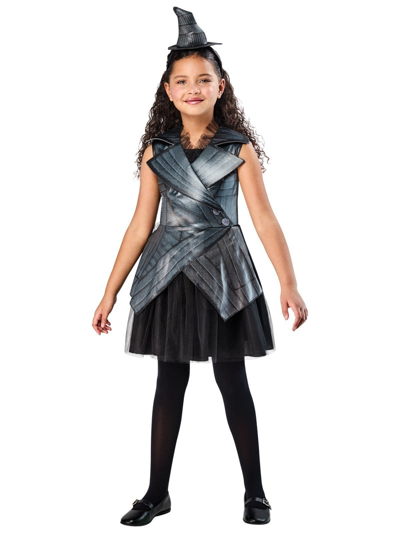 Kids Wicked Elphaba costume dress with cropped jacket and crooked mini witch hat