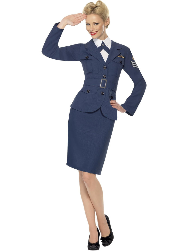 Womens 1940s Air Force Costume steel blue jacket with sergeant stripes and wings badge