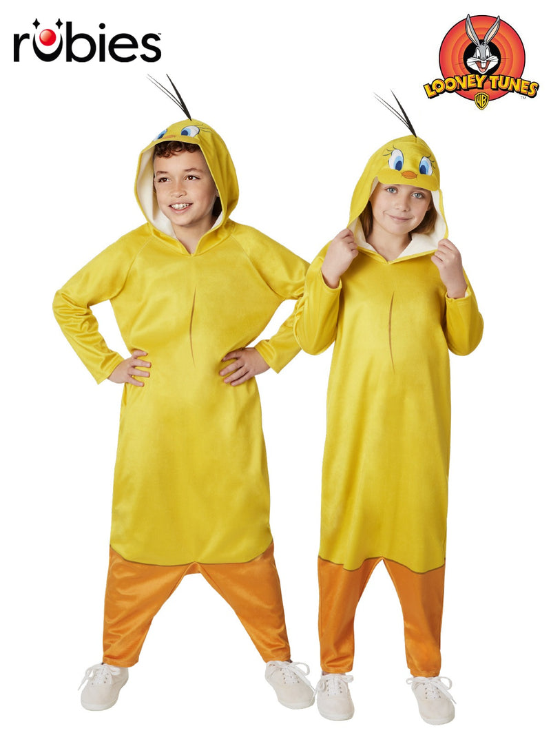 Kids Tweety Bird costume yellow hooded jumpsuit front view