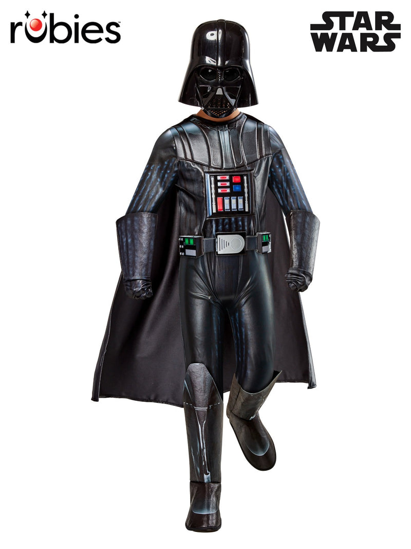 Kids Darth Vader premium padded costume with molded mask and cape - front view